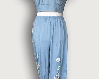 New York Mets pastel-colored floral-themed 2pc PJ set- crop top and high waisted pants XL