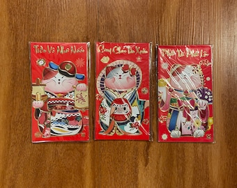 Envelopes vermelhos de gato (conjunto x3), envelopes vermelhos, ano novo lunar, ano novo chinês, presente de casamento, presente de formatura, presente de aniversário, presente de Natal