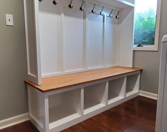 THE MARIE Hall Tree Bench Storage Mudroom Lockers Coat Rack Storage Furniture Cubbies Farmhouse Storage
