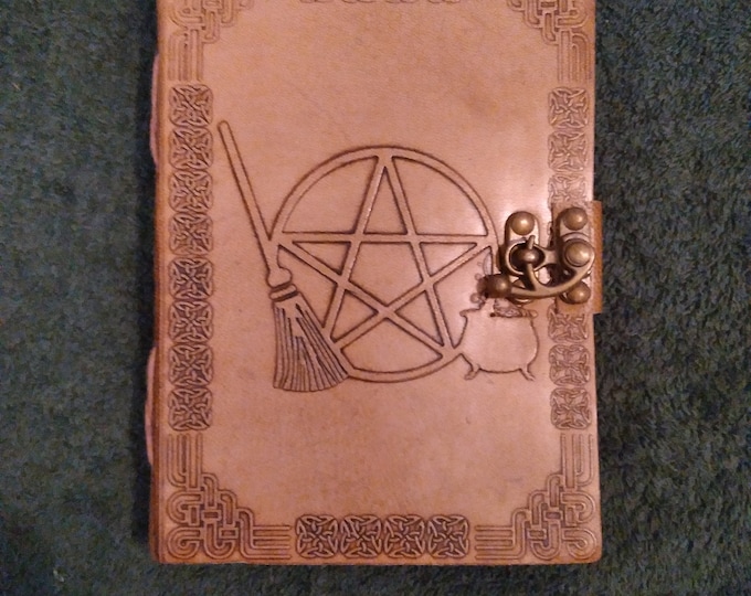 Book of Shadows | Blank Leather Journal | Grimoire | Pentagram Leather Journal | Cauldron | Besom | Broom | Spell Book
