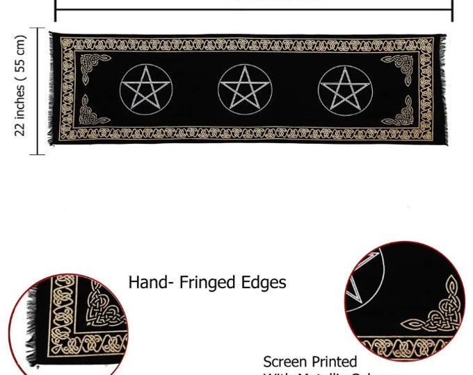 Black and Gold Mystic Triple Pentacle Table Runner | Tapestry | Home Decor | Wiccan Decor | Divination | Pentagram | Altar Cloth | Pagan