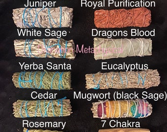 25+ choices | BYO Smudge Kit | Black Sage | White Sage | Dragons Blood | Yerba Santa | Eucalyptus | Cedar | Juniper | Sweetgrass | Palo Sant