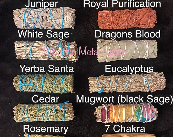 25+ choices | BYO Smudge Kit | Black Sage | White Sage | Dragons Blood | Yerba Santa | Eucalyptus | Cedar | Juniper | Sweetgrass | Palo Sant