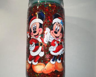 Mickey Mouse, Minnie Mouse and Pluto Christmas Acrylic Tumbler 12oz (Dry Glitter)