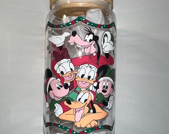 Mickey's and Friends Christmas Glass Tumbler 16oz