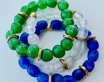 African Recycled Glass Bead Bracelet: Handmade Stretchy Stacking Jewelry