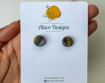 Mini Studs | White and gold accents| Handmade Polymer Clay Earrings | Statement Earrings | Nickel-free Hypoallergenic | Perfect for gift