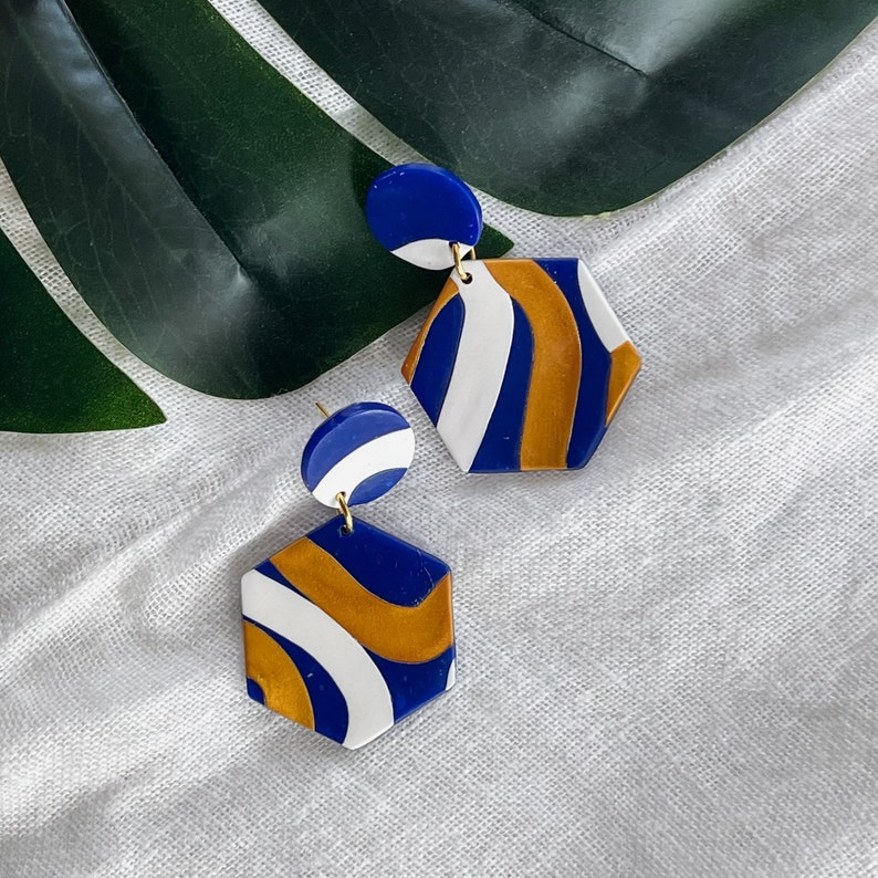 MILA Dangles Handmade Earrings African Inspired Statement Earrings Polymer Clay Nickel-free Hypoallergenic posts Girlfriend gift Blue