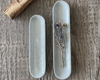 Stoneware Smudge Dish, Palo Santo Holder, White Glazed Minimalist Home Decor, Sage Sticks