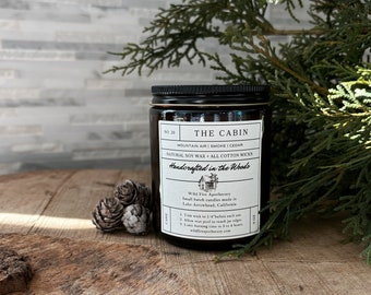 THE CABIN Soy Wax Candle, Nature Lover Gift, Minimalist Home Decor, Mountain Air, Cedar, Smoke