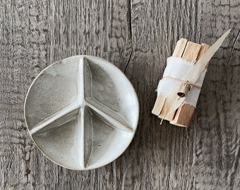 Stoneware Smudge Dish with Palo Santo 4pc Bundle, Ritual Smoke Cleansing Set, Housewarming Gift, Minimalist Home Decor, Natural