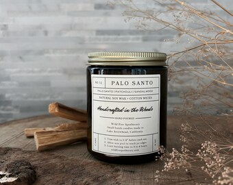 Bougie à la cire de soja PALO SANTO, parfum d'intérieur chaud parfumé de bois de santal, boisé, parfait pour l'automne et l'automne