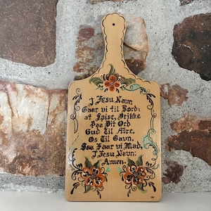 Vintage Norwegian Rosemaling Wooden Plaque with Table Prayer, Folk Art Kitchen Home Decor, Swedish Bread Board