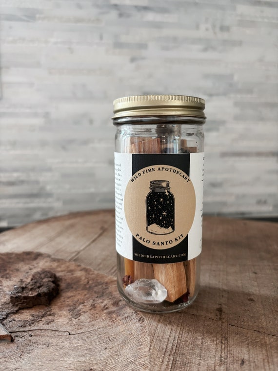 Palo Santo Kit in Glass Jar, Home Cleansing Bundle With Quartz