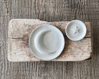 Moon and Star Trinket Dish Set | Cement Dish | Ring Dish | Crystal Dish