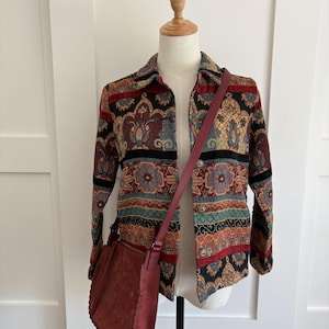 Vintage Tapestry Jacket, Carpet Jacket from 1980&#39;s, Lightweight Shirt Coat,  Size Small