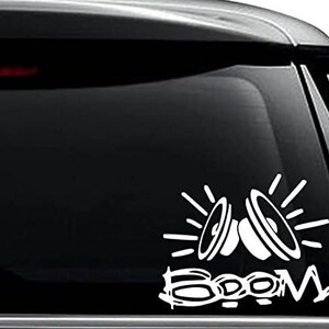 Boom Loud Speakers JDM Japanese Decal Sticker For Use On Laptop, Helmet, Car, Truck, Motorcycle, Windows, Bumper, Wall, and Decor