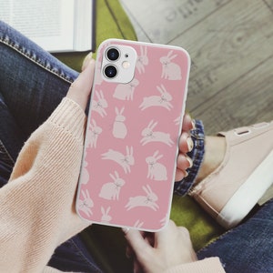 Cute Bunny Aesthetic Phone Case for iPhone 16E, 15, 14, 13, 12 Samsung S25, S24Fe, S23Ultra, A56, A15 Pixel 9A, 9Pro XL, 8A, 8Pro, 7A, 6A