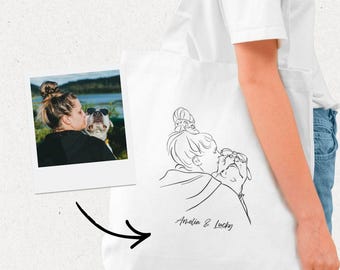 Bolsa de mano con dibujo lineal personalizado / Bolsa de algodón personalizada / Bolsa minimalista con dibujo lineal / Bolsa reutilizable de regalo personalizada