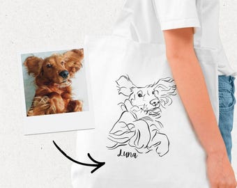 Bolsa de mano personalizada con dibujo lineal para mascotas / Bolsa de algodón personalizada / Bolsa minimalista con dibujo lineal / Bolsa reutilizable de regalo personalizada