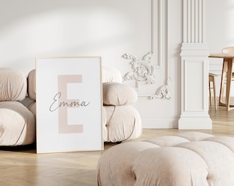 Impresión de nombre inicial personalizada, arte de pared con letras personalizadas para guardería, decoración con monograma de nombre para niños, impresión personalizada y envío sin marco