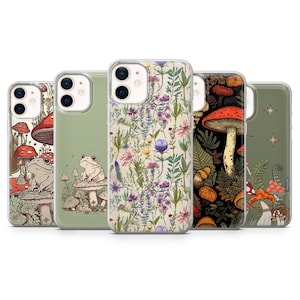 Cottage Core Fungi Phone Case for iPhone 16E, 15, 14, 13, 12 Samsung S25, S24Fe, S23Ultra, A56, A15 Pixel 9A, 9Pro XL, 8A, 8Pro, 7A, 6A