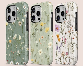 Funda resistente con estampado de flores silvestres para iPhone 16 Plus, 15, 14, 13, 12, Google Pixel 10A, 10 Pro XL, 9A, 8A, 8 Pro, 7A, Samsung S26, S25, S23 Fe