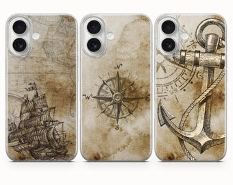 Funda vintage marítima para iPhone 17 Pro, 16e, 15, 14, 13; Samsung S25, S24fe, S23, A56, A15; Pixel 10 Pro XL, 9a, 8a, 8 Pro, 7a, 6a