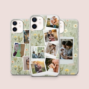 Coque de portable fleurs avec collage photo pour iPhone 16E, 15, 14, 13, 12 Samsung S25, S24Fe, S23Ultra, A56, A15 Pixel 9A, 9Pro XL, 8A, 8Pro, 7A, 6A