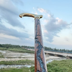 Walking Cane For Men - Wooden Walking Stick - Wood Carved Walking Cane With Brass Handle Stick, Gift For Dad - Adult Unisex Spiral Cane Men
