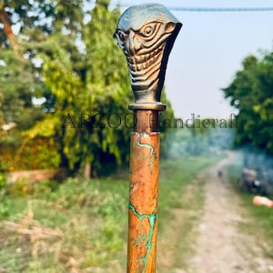 Green Antique Joker Head Brass Handle Walking Cane - Villain Cane For Men - Gothic Cosplay Walking Stick -Evil Clown Handle Wooden Cane Gift