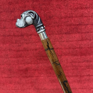 Black Antique Bulldog Walking Cane, Dog Head Handle Wooden Carved Walking Stick, Brass Handle Walking Cane For Men, Mobility Walking Cane