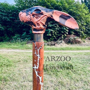 Brass Rabbit Handle Walking Cane: Antique Finish Wooden Stick
