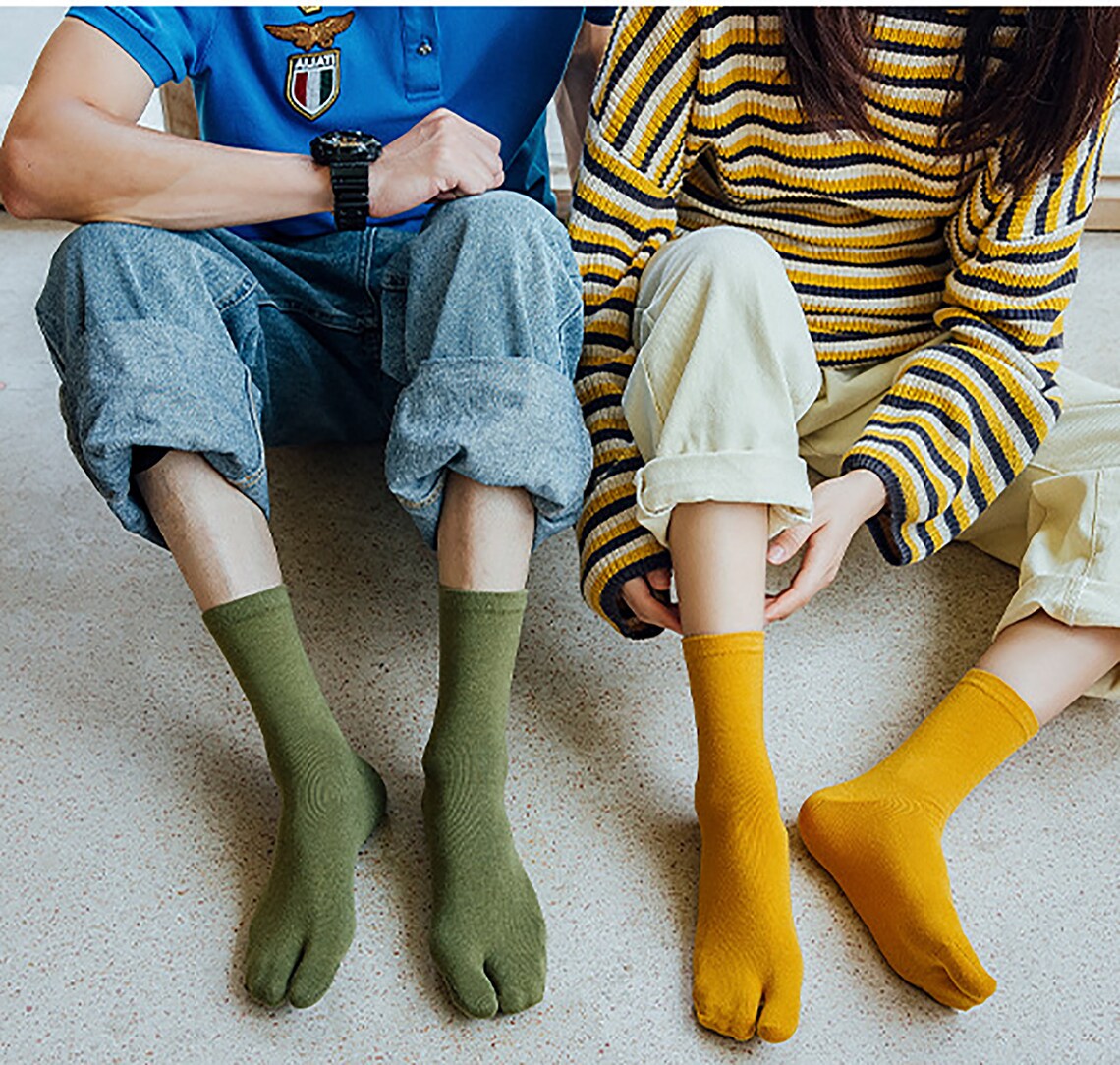 Japanese Style Women's Tabi Cotton Socks Cute Solid Color Etsy