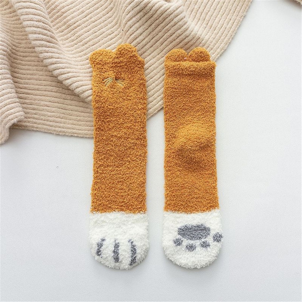 Cat Paw Fuzzy Socks Animal Paw Pattern Bed Socks Warm & | Etsy