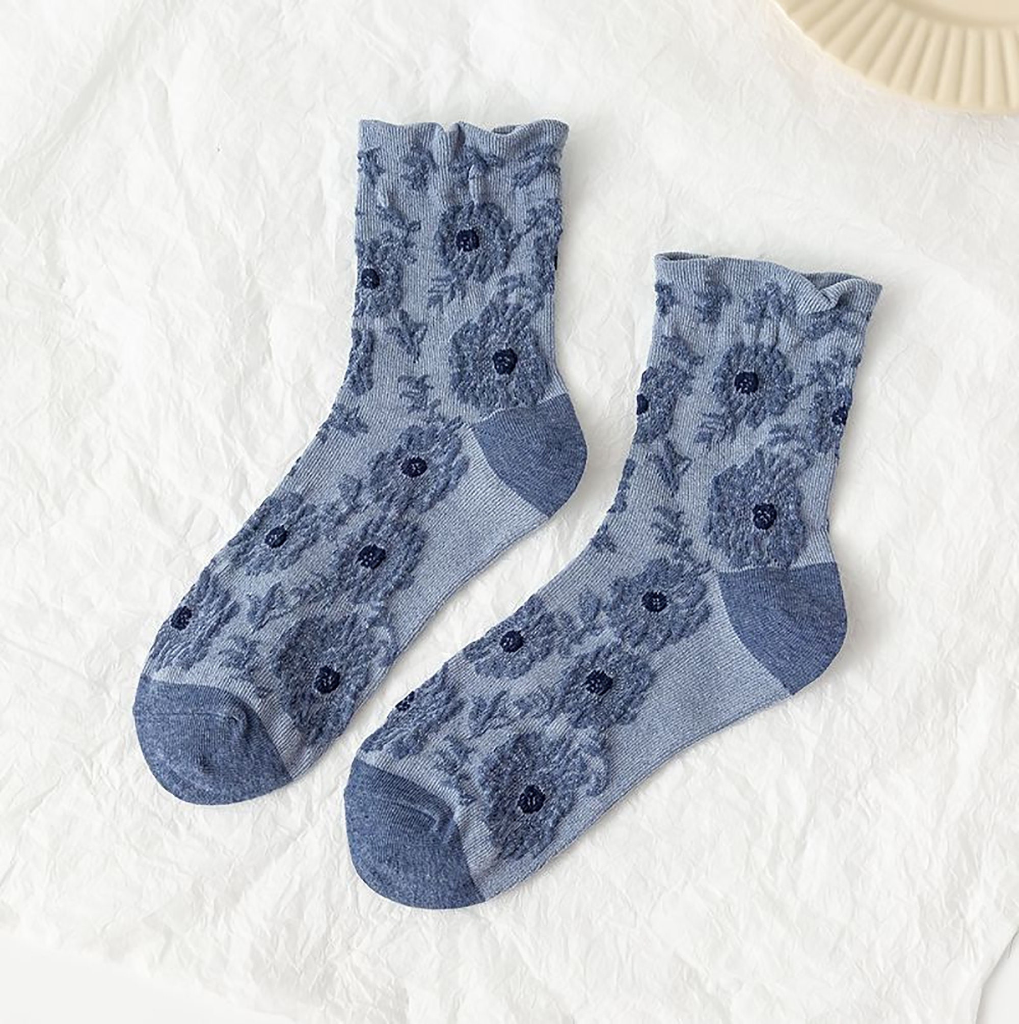 Retro Embroidery Flower Socks Long Sock Spring Autumn Cotton Etsy