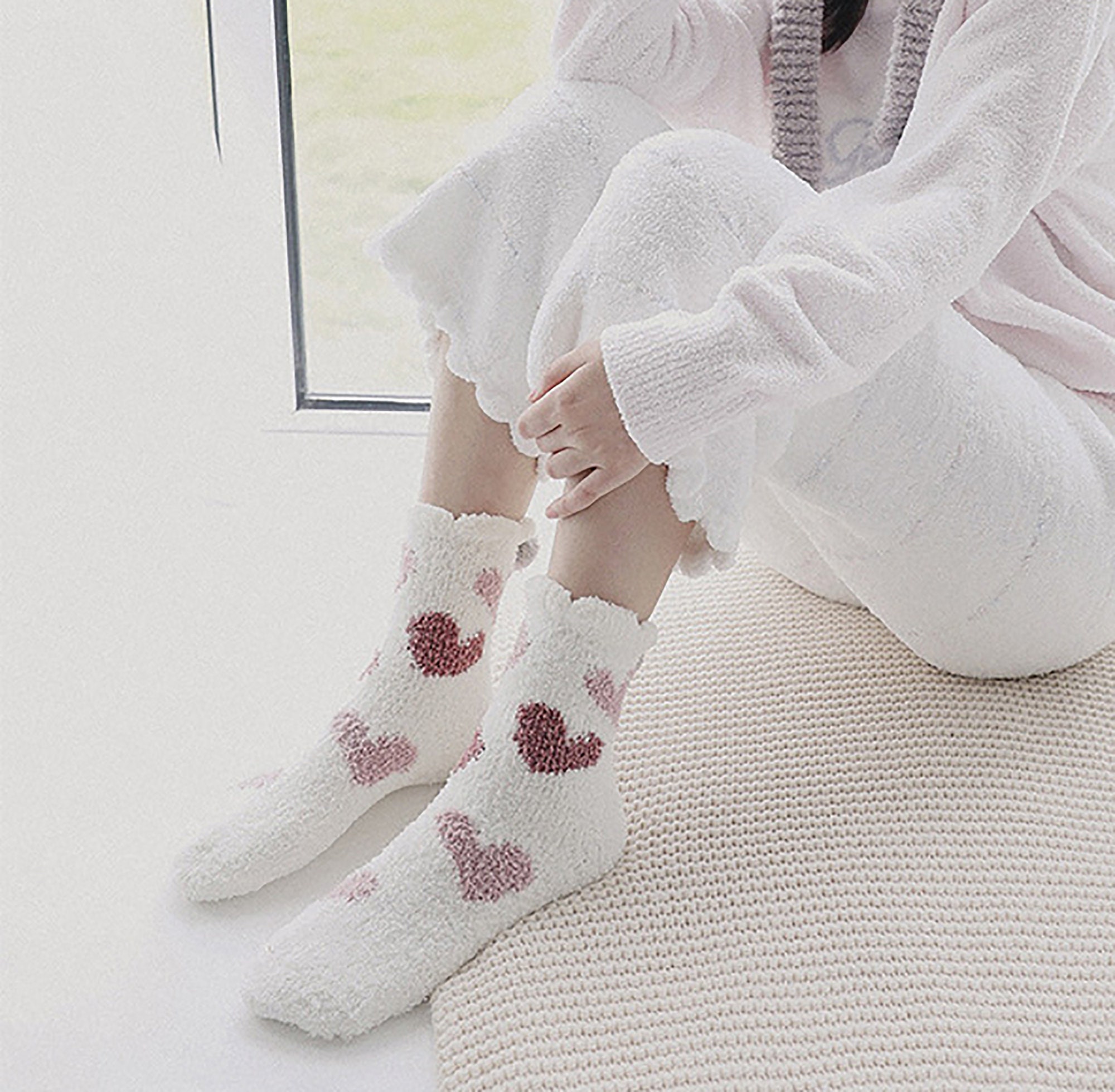 Cute Heart Fuzzy Socks Love Pattern Socks Bed Socks Warm & Etsy