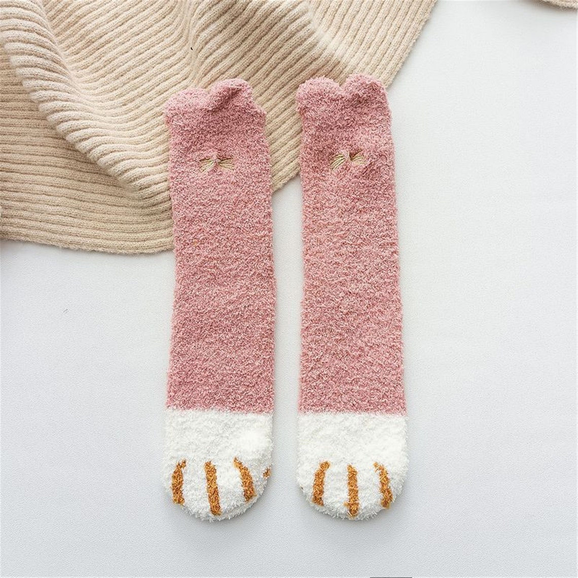 Cat Paw Fuzzy Socks Animal Paw Pattern Bed Socks Warm & | Etsy