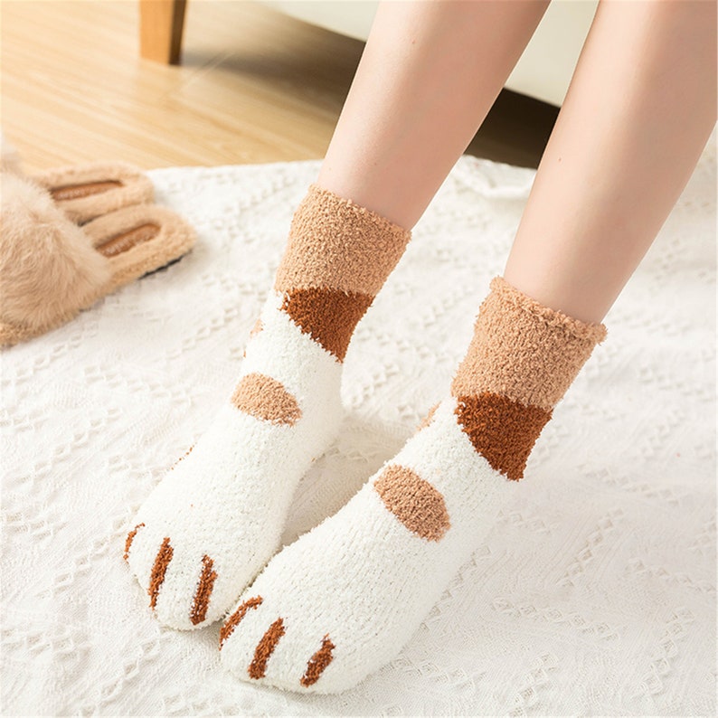 Cat Paw Fuzzy Socks Animal Paw Pattern Bed Socks Warm & Etsy
