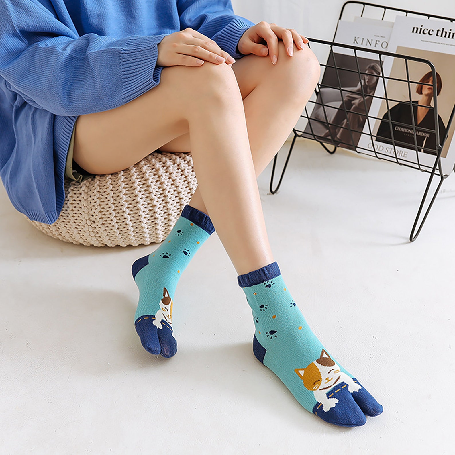 Japanese Style Women's SplitToe Cotton Socks Cute Animal Etsy