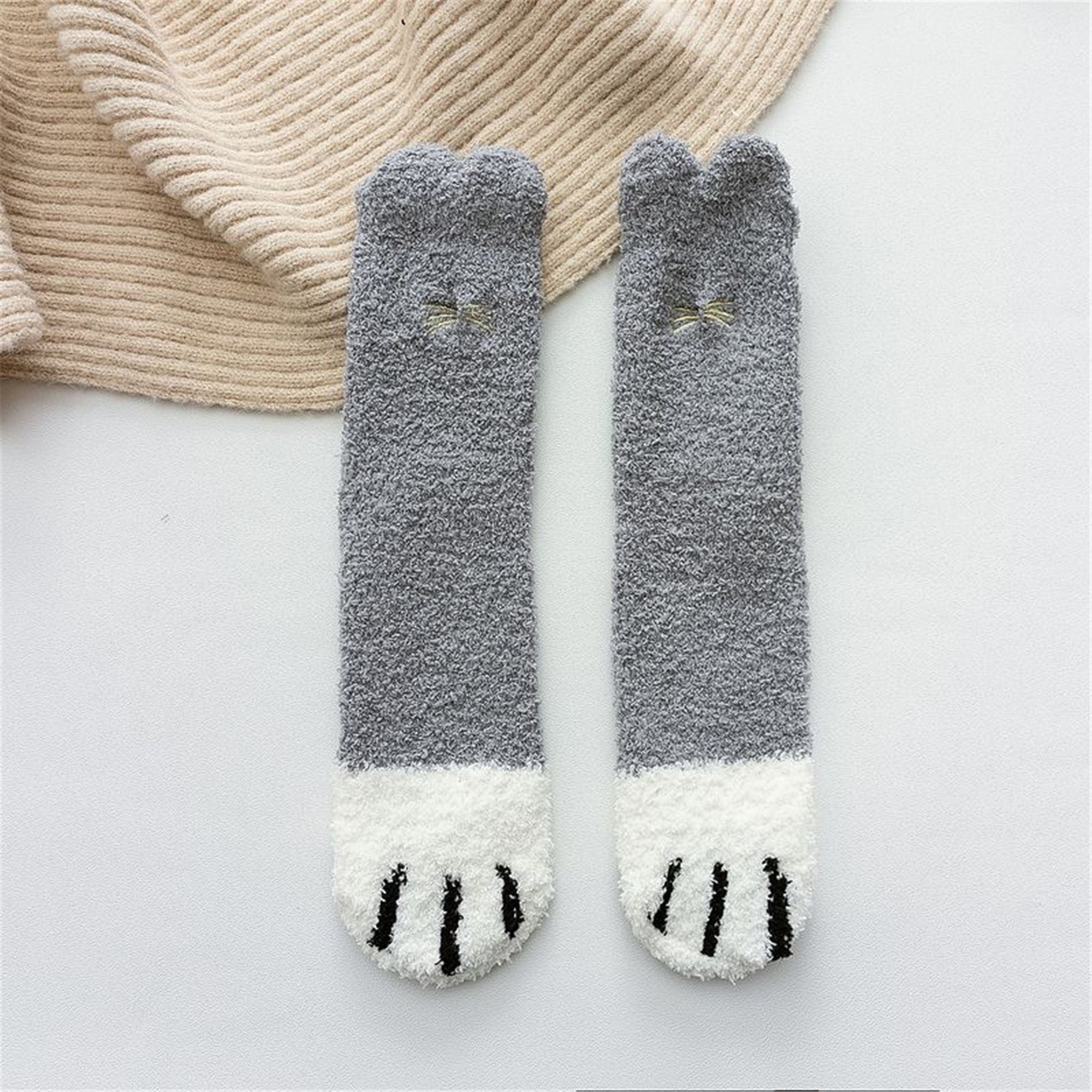 Cat Paw Fuzzy Socks Animal Paw Pattern Bed Socks Warm & | Etsy