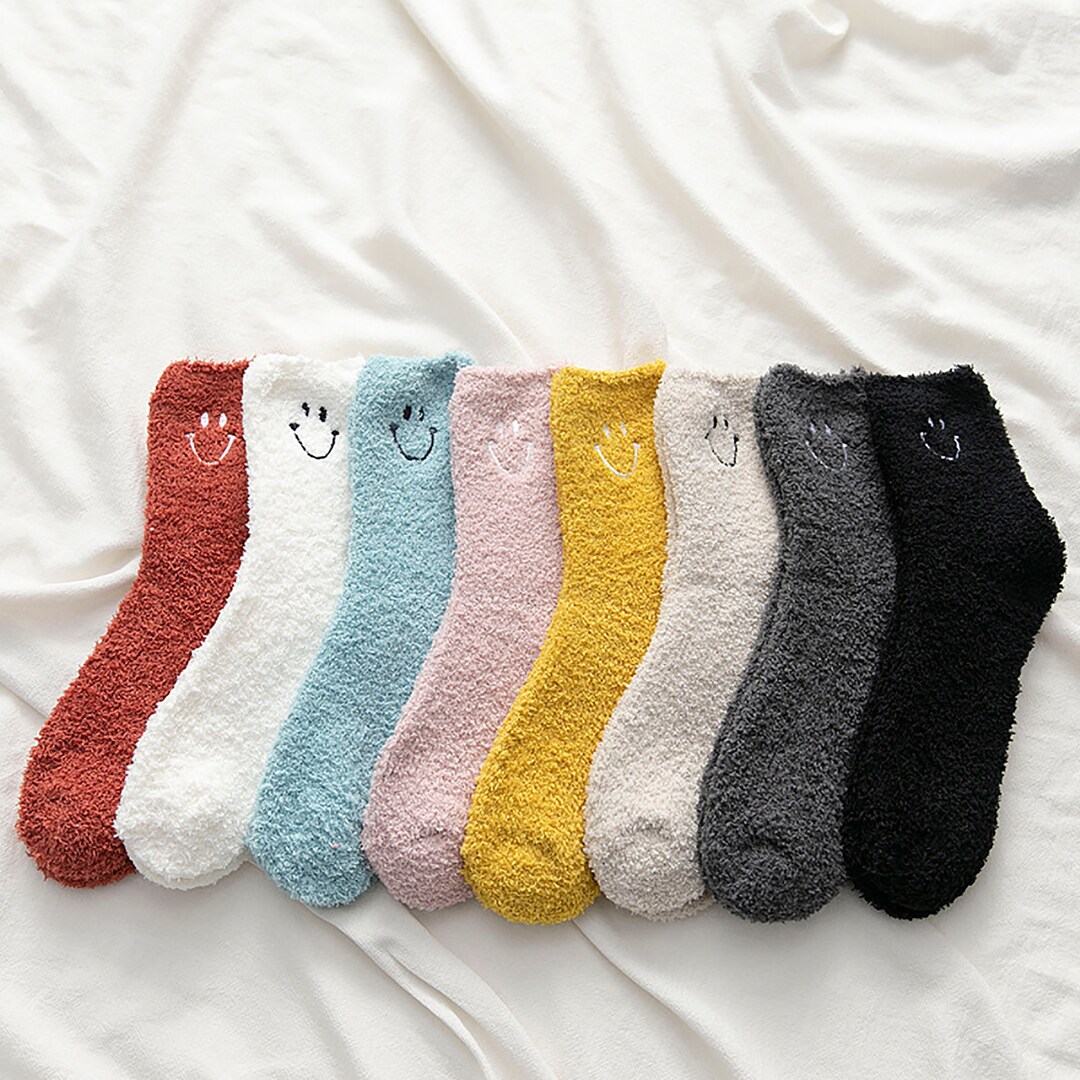 Candy Color Smiley Fuzzy Socks Cute Fuzzy Socks One Size Etsy