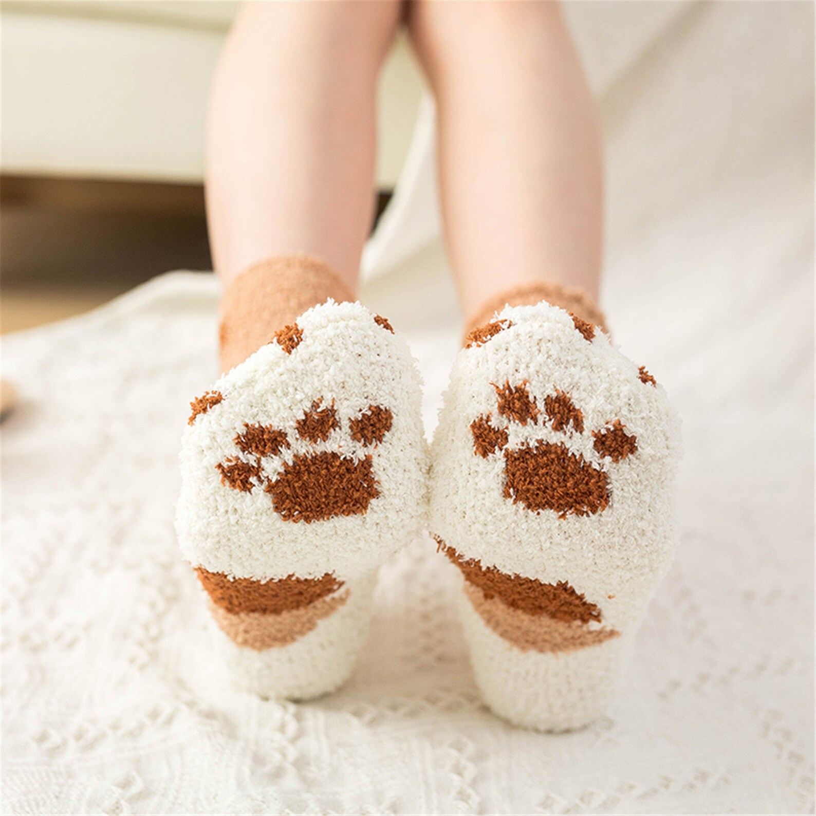 Cat Paw Fuzzy Socks Animal Paw Pattern Bed Socks Warm & Etsy