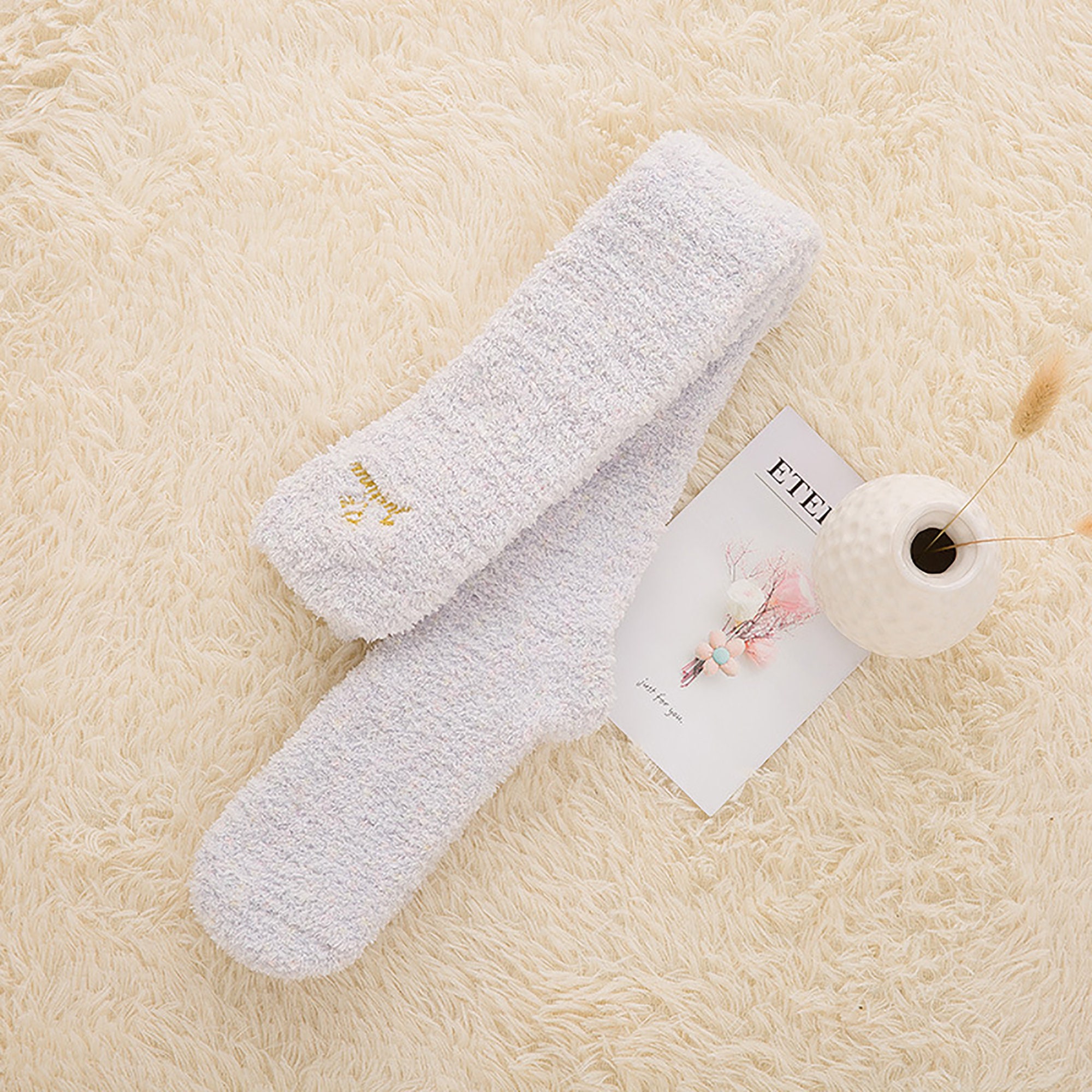 Cute Solid Color Fuzzy Warm Long Socks Women Super Soft Etsy