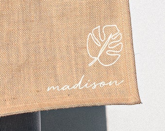 Minimalist Palm Leaf Beach Bag Personalized Burlap Bags Beach Tote Bags Bridesmaid Beach Bag Gift Beach Tote Bag with Name