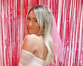 Hot Pink Retro Bachelorette Party Veil | Come On Let&#39;s Party Bachelorette Party Theme | Bride to Be Veil Bridal Veil Theme