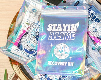 Hangover Kits Stayin' Alive Hangover Recovery Kit | Bachelorette Party Favor Bachelorette Party Girls Oh Shit Kit Over Night Bags