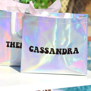 Disco Holographic Gift Bag Welcome Gift Tote Bags Bachelorette Party Bag Personalized Girl Bags Gift Bags Bridesmaid Bag Gift Bag with Name