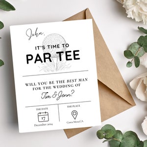 Golf Personalized Groomsmen Proposal Card Golfing Flat Informational Best Man Proposal Cards w/ Envelope Will You Be My Groomsman Par Tee
