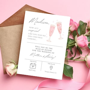 Personalized Bridesmaid Proposal Card Flat Informational Maid of Honor Proposal Cards w/ Envelope, Will You Be My Bridesmaid Proposal Card